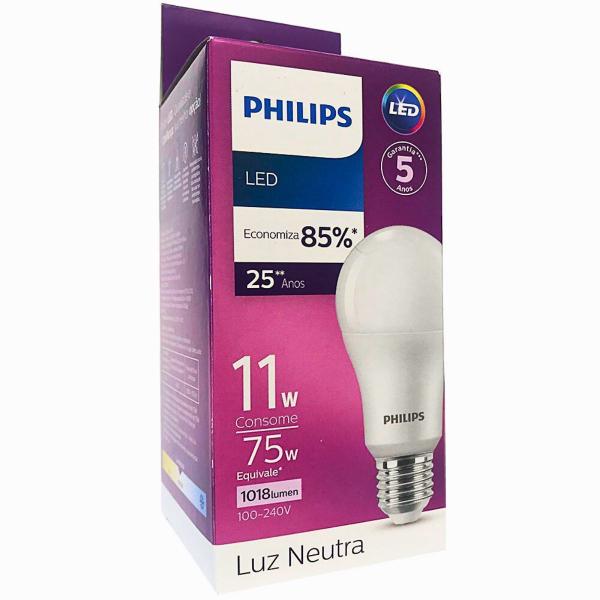 Imagem de Kit 6 Lâmpadas Led Philips 11w Branco Neutro 4000K E27 Equivale 75w Luz Neutra Bulbo Super Led Residencial Bivolt