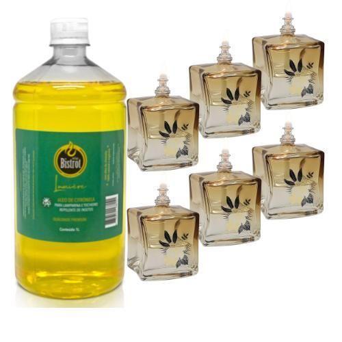 Imagem de Kit 6 Lamparinas Decorativa Quatro Estações+ 1L De Citronela