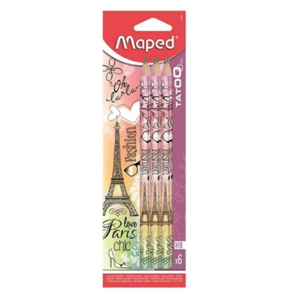 Imagem de Kit 6 Lápis Grafite Tatoo Maped Hb Paris Triangular