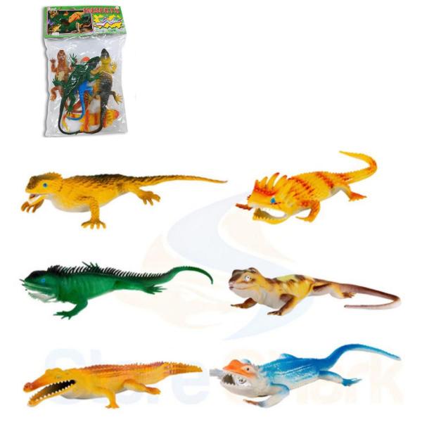 Imagem de Kit 6 Largatos Animais Repteis Borracha Iguana - Toy King Brinquedo Praia Banho Piscina