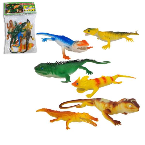 Imagem de Kit 6 Largatos Animais Repteis Borracha Iguana - Toy King Brinquedo Praia Banho Piscina