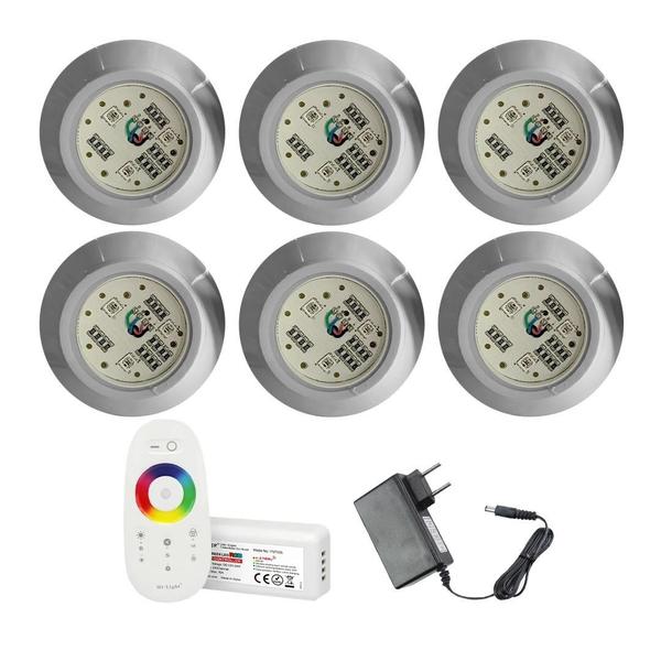 Imagem de KIT 6 LED 9W RGB + CENTRAL E FONTE 12v P/ ILUMINAÇÃO PISCINA