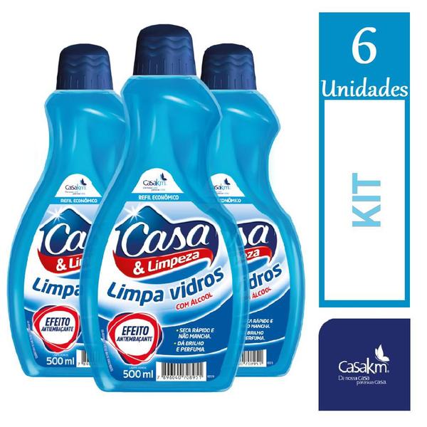 Imagem de Kit 6 Limpa Vidros Refil Casa & Limpeza CasaKm 500ml Cada