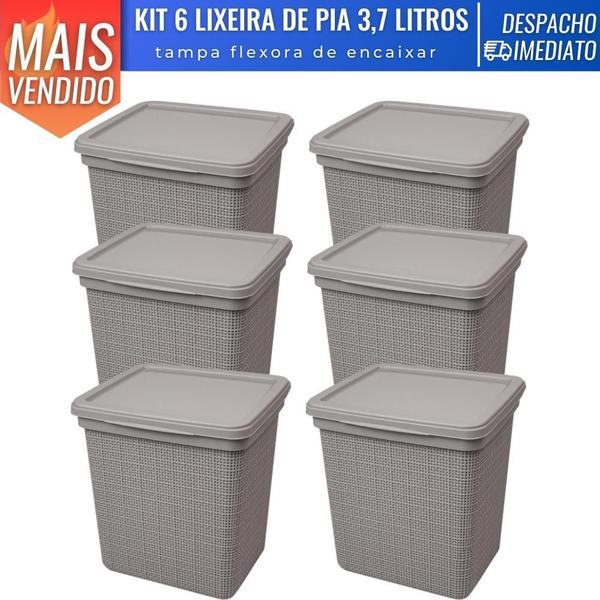 Imagem de Kit 6 Lixeira de Pia Juta Organizadora Multiuso Decorativa Cozinha 3,7L