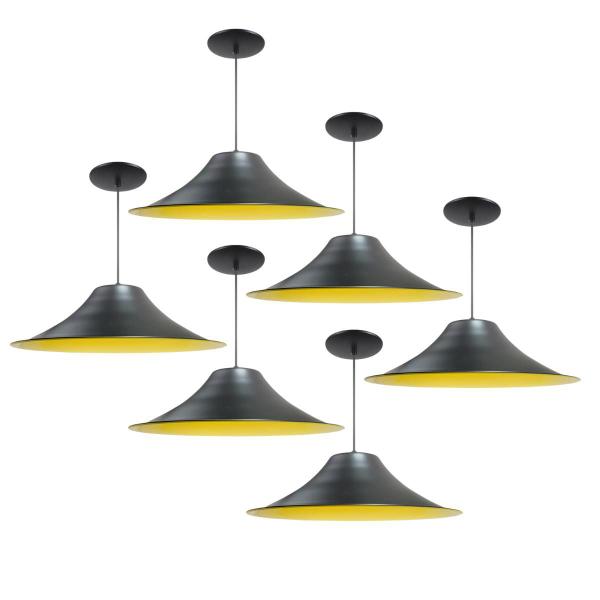 Kit 6 Luminária Pendente Chapéu Chinês Com Interior Amarelo Com Fiação 110/220v - Luminárias Navarro Imagem de Kit 6 Luminária Pendente Chapéu Chinês Com Interior Amarelo Com Fiação 110/220v