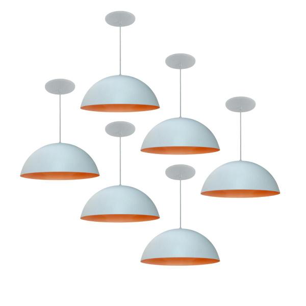 Kit 6 Luminária Pendente Meia Lua 34cm Com Interior Laranja Com Fiação 110/220v - Luminárias Navarro Imagem de Kit 6 Luminária Pendente Meia Lua 34cm Com Interior Laranja Com Fiação 110/220v