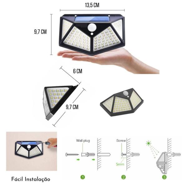 Imagem de Kit 6 Luminárias Arandela Solar 100 Leds Sensor Presença