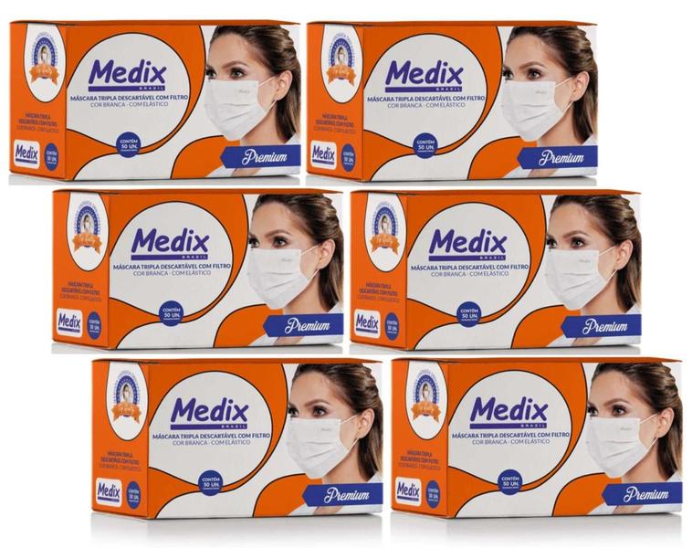 Imagem de Kit 6 Máscara Descartável Tripla Camada 50un Branca - Medix