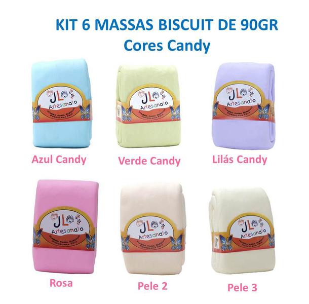 Imagem de Kit 6 Massas De Biscuit Jl Artesanato 90 Gramas Cores Candy