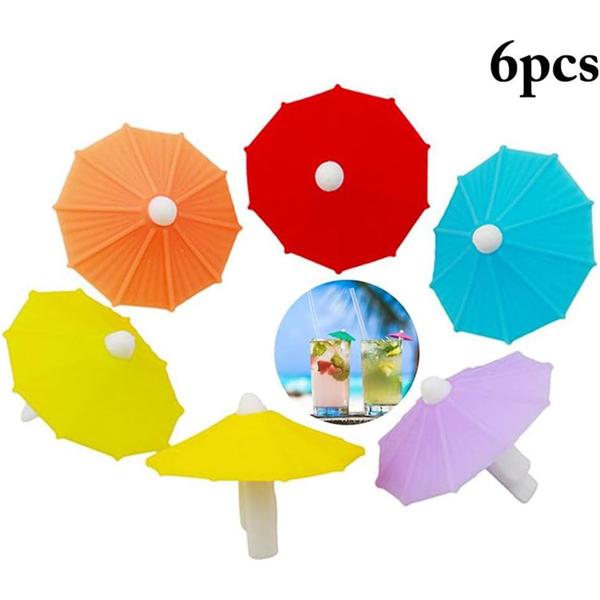 Imagem de Kit 6 Mini Guarda-chuvas Silicone Decorativo Marcador Copos