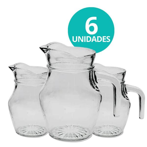 Imagem de Kit 6 Mini Jarra De Vidro Lisa Transparente Com Alça Agua Suco Clássica 500mL