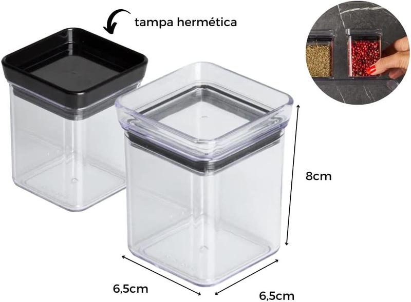 Imagem de Kit 6 Mini Potes Hermético Empilhável Cozinha Temperos 180 ml, Paramount Cor:Preto