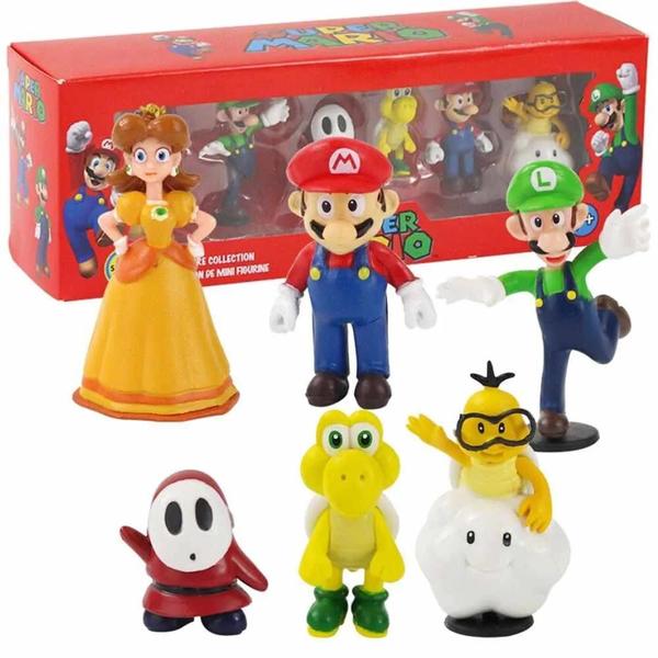 Imagem de Kit 6 Miniaturas Super Mario Com Mario, Luigi, Peach e Mais