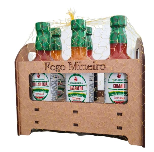Kit 6 molhos de pimenta na cestinha 60 ml fogo mineiro Imagem de Kit 6 molhos de pimenta na cestinha 60 ml fogo mineiro