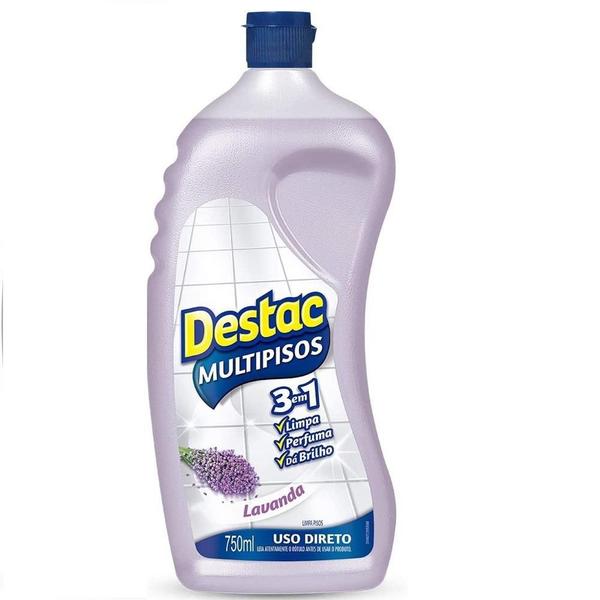 Imagem de Kit 6 Multipiso Destac 3em1 Lavanda 750ml Uso Direto Limpa