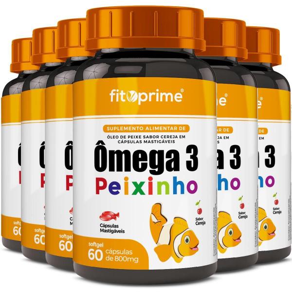 Kit 6 Ômega 3 Peixinho Mastigável Sabor Cereja 60 Cápsulas - Fitoprime Imagem de Kit 6 Ômega 3 Peixinho Mastigável Sabor Cereja 60 Cápsulas