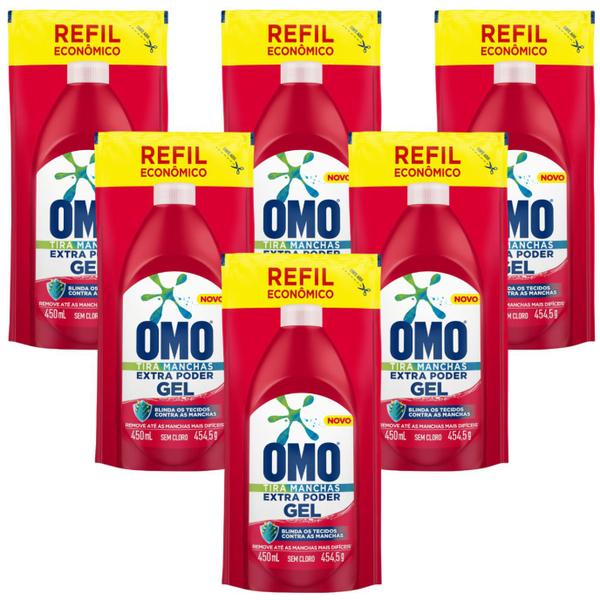 Imagem de Kit 6 Omo Tira Manchas Roupas Coloridas Refil 450ml Atacado