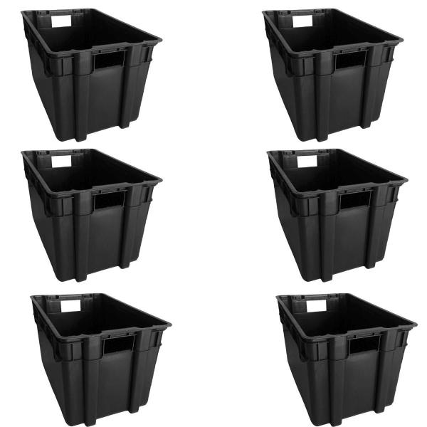 Kit 6 Organizador Multiuso Caixa 60 Lts Preta S/ Tampa - Injeplastec Imagem de Kit 6 Organizador Multiuso Caixa 60 Lts Preta S/ Tampa