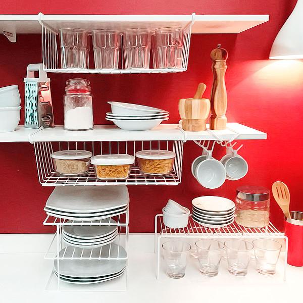 Kit 6 Organizadores para armário Dicarlo Cozinha Xícara Cesto Suspenso Epóxi Branco Imagem de Kit 6 Organizadores para armário Dicarlo Cozinha Xícara Cesto Suspenso Epóxi Branco
