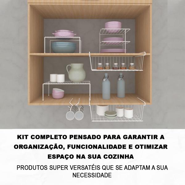 Kit 6 Organizadores para armário Dicarlo Cozinha Xícara Cesto Suspenso Epóxi Branco Imagem de Kit 6 Organizadores para armário Dicarlo Cozinha Xícara Cesto Suspenso Epóxi Branco
