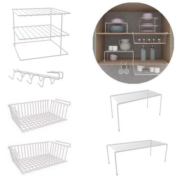 Kit 6 Organizadores para armário Dicarlo Cozinha Xícara Cesto Suspenso Epóxi Branco Imagem de Kit 6 Organizadores para armário Dicarlo Cozinha Xícara Cesto Suspenso Epóxi Branco