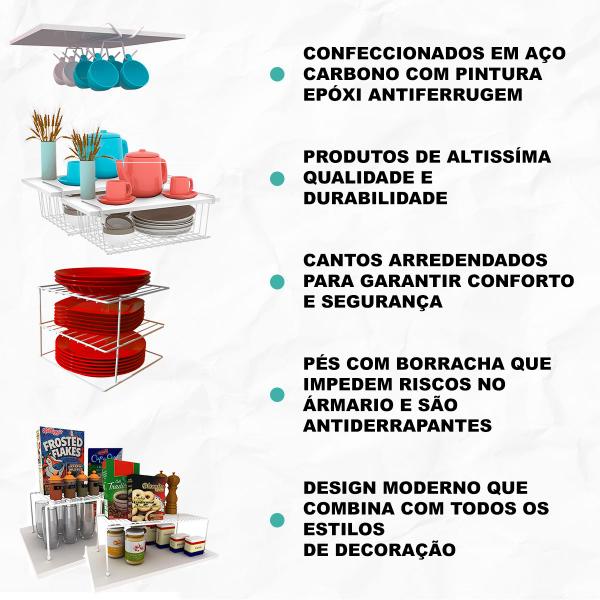 Kit 6 Organizadores para armário Dicarlo Cozinha Xícara Cesto Suspenso Epóxi Branco Imagem de Kit 6 Organizadores para armário Dicarlo Cozinha Xícara Cesto Suspenso Epóxi Branco