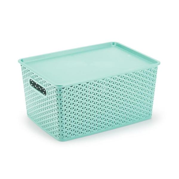 Imagem de Kit 6 Organizadores Rattan Grande Cesto Verde Com Tampa 36Cm