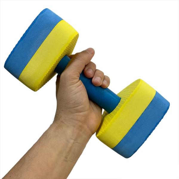 Imagem de Kit 6 Pares Halteres Hidroginástica em EVA P 1-2kg e M 2-3kg Azul/Amarelo Dafoca Sports