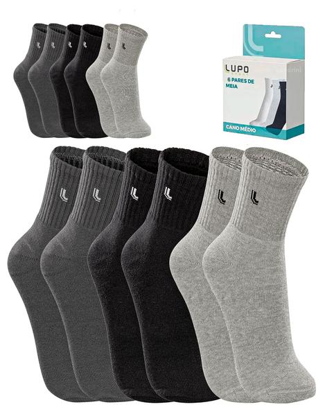 Kit 6 Pares Meias Lupo Cano Médio Algodão Masculina Original