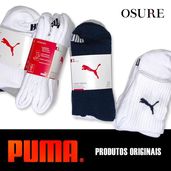 Imagem de Kit 6 Pares Meias Puma Cano Médio Alto Algodão Meia Adulto Masculino Feminino Academia Original