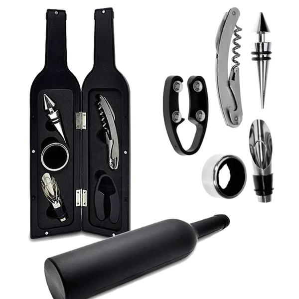 Imagem de Kit 6 Peças Abridor De Garrafa Vinho Saca Rolha Tampa Cortador De Lacre SXD995