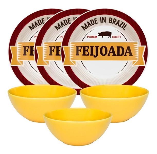 Imagem de Kit 6 Peças Conjunto Feijoada Premium Oxford Pratos E Bowls