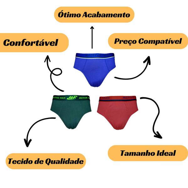 Imagem de Kit 6 Peças Cuecas Slip Tradicional Adulto Masculina Atacado Microfibra Lisa Forro Frontal