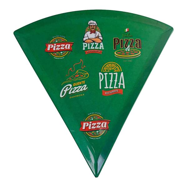 Imagem de  Kit 6 Peças Prato para Servir Pizza Triangulo Triangular Decorado Formato Fatia