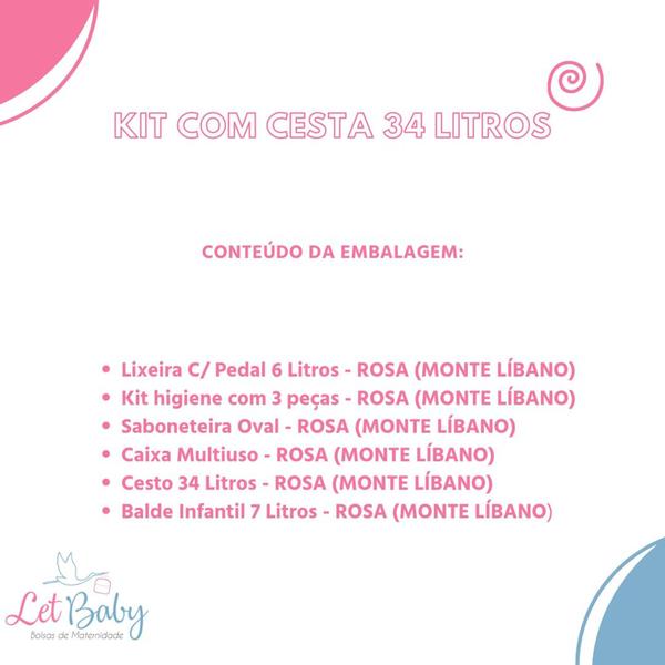 Imagem de Kit 6 peças Quarto Bebê kit Higiene Cesto Organizador Caixa Rattan Lixeira Balde Infantil