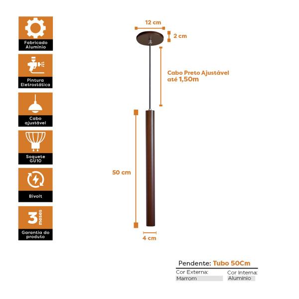 Imagem de Kit 6 Pendente Luminária Tubo Marrom 50 Cm