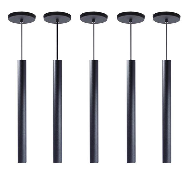 Imagem de kit 6 Pendente Tubo Preto 40 Cm + Lâmpada LED Branco Frio