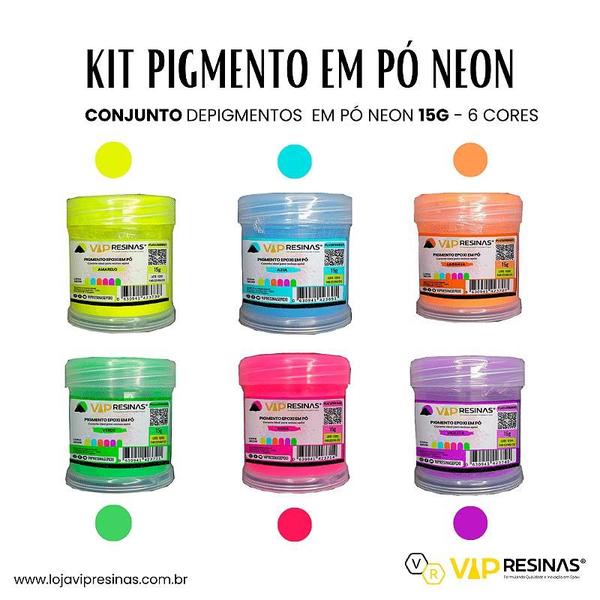 Imagem de Kit 6 Pigmento Epóxi Em Pó P/resinas Cores Neón Vip Resinas