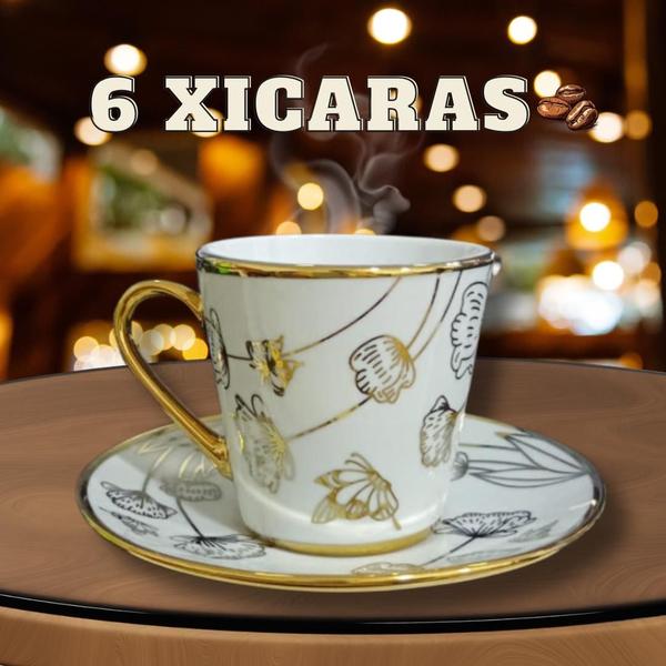 Imagem de Kit 6 Pires e 6 Xicaras Para Café 