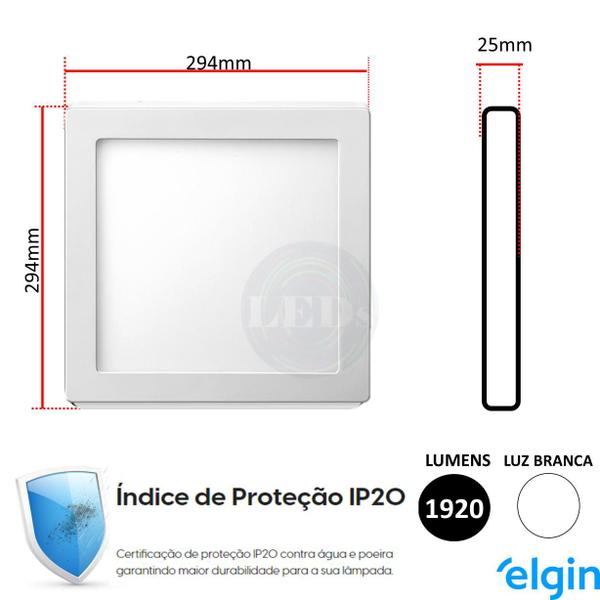 Imagem de Kit 6 Plafon Painel Quadrado Sobrepor 24w Elgin Branco Frio 6500k