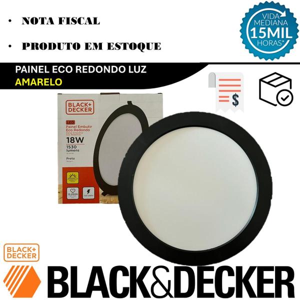 Imagem de Kit 6 Plafon Preto Redondo Embutir 18w Branco Quente 3000k