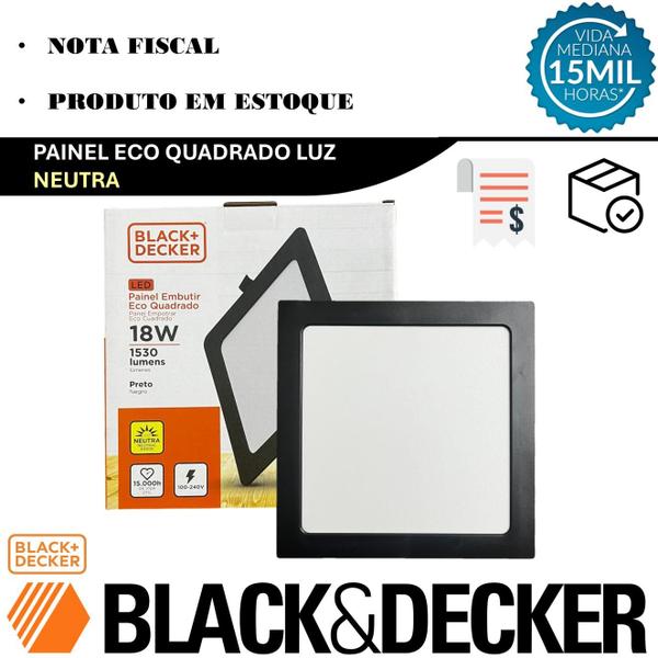 Imagem de Kit 6 Plafon Quadrado Embutir 18w Preto Branco Neutro 4000K