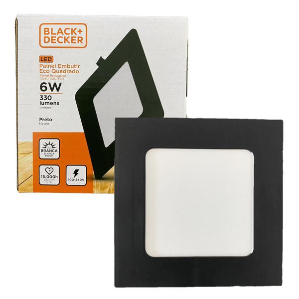 Imagem de Kit 6 Plafon Quadrado Embutir 6w Preto 12x12 Branco Frio 6500K