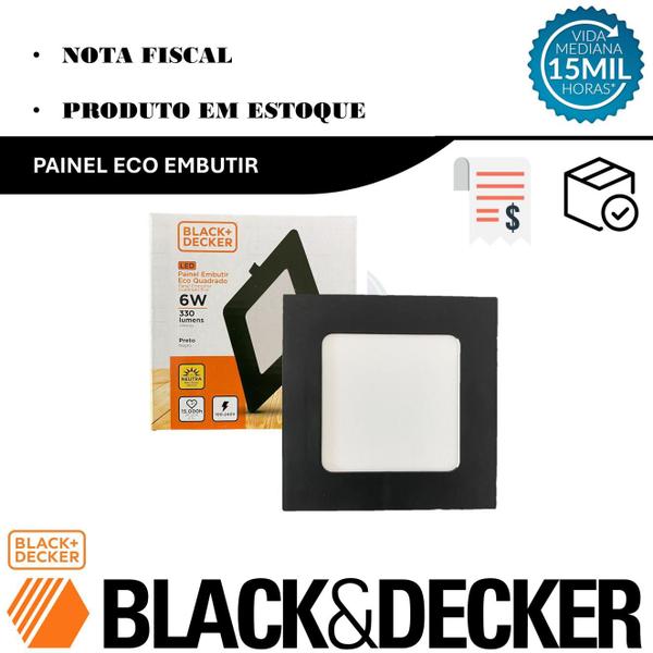 Imagem de Kit 6 Plafon Quadrado Embutir 6w Preto 12x12 Branco Neutro 4000K