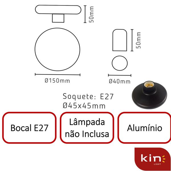 Imagem de Kit 6 Plafonier Plafon Aluminio Preto Lampada E27 Em Porcelana