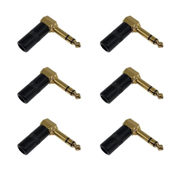 Imagem de KIT 6 Plug P10 Estéreo em L 90º Preto Dourado MXT