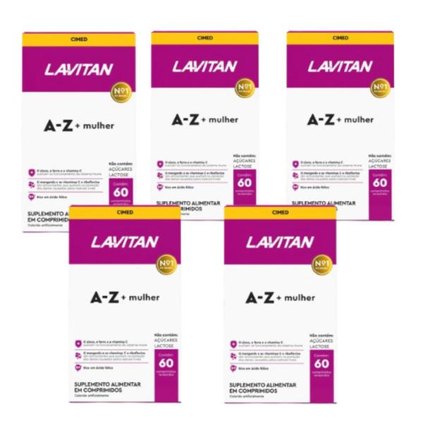 Kit 6 Polivitamínico Lavitan A-Z Mulher com 60 Comprimidos - CIMED Imagem de Kit 6 Polivitamínico Lavitan A-Z Mulher com 60 Comprimidos