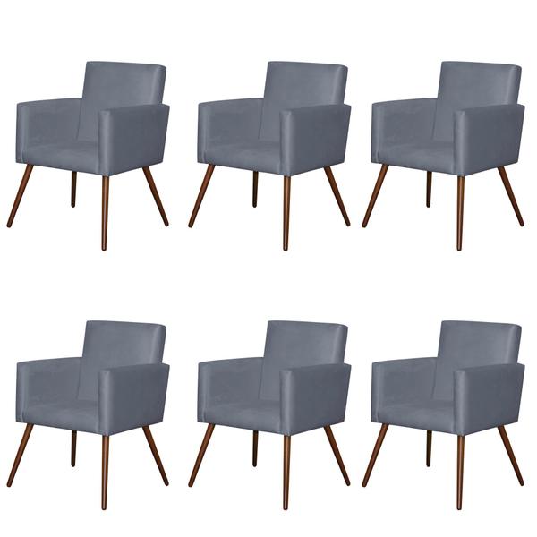 Imagem de Kit 6 Poltronas Decorativa Lari Recepção Sala Suede Cinza