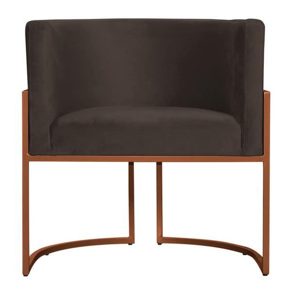 Imagem de Kit 6 Poltronas Decorativa Luana Base Bronze Veludo Marrom - Montanaris Decor