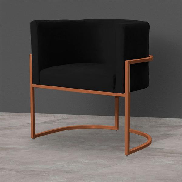 Imagem de Kit 6 Poltronas Decorativa Luana Base Bronze Veludo Preto - Montanaris Decor